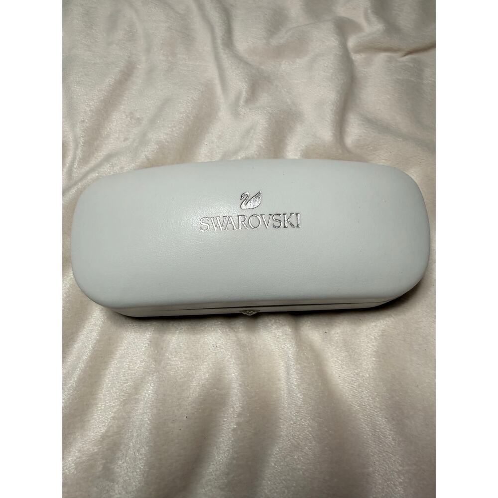 Swarovski White Hard Shell Eyeglass Case Rhinestone‎ and Cleaning Cloth